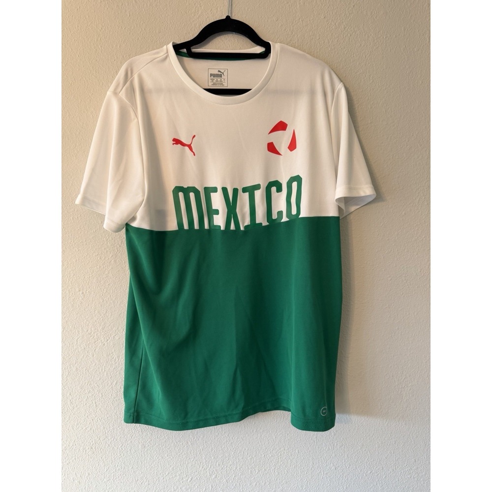 PUMA Mexico National Team Men's Quick Dry T-Shirt W/Green Stripe‎ Size Large
